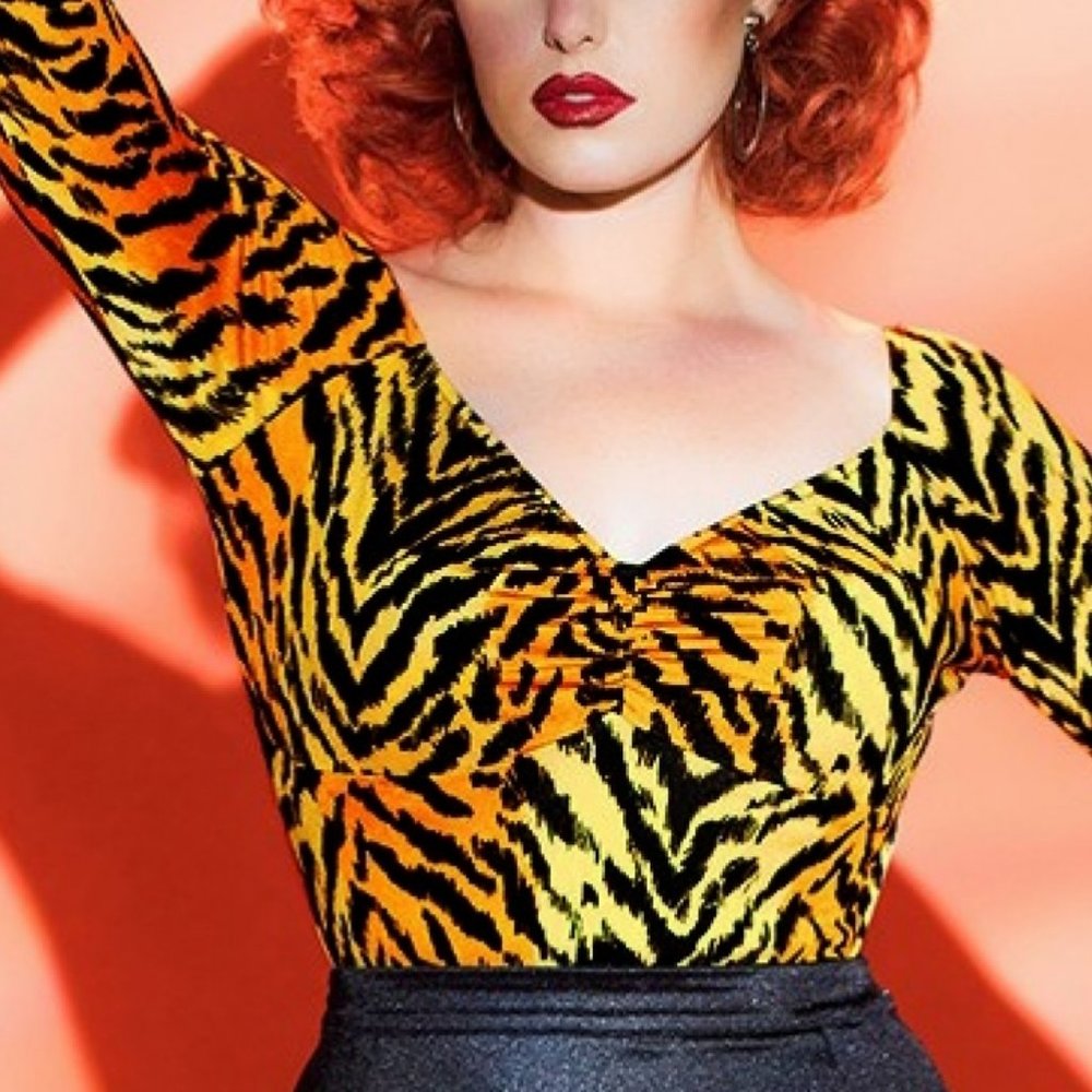 Pinup Girl Clothing Jailbird Orange Tiger Print Top